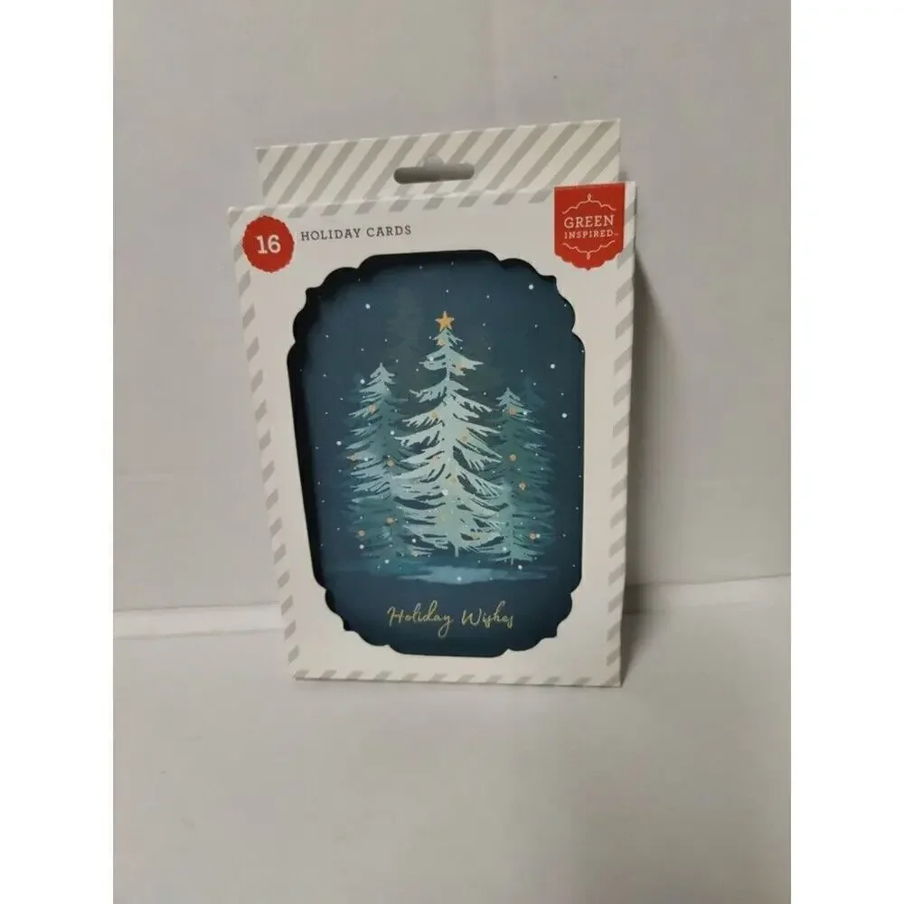 Forest Holiday Greeting Card Pack Christmas 16 CT Evening Green Inspired